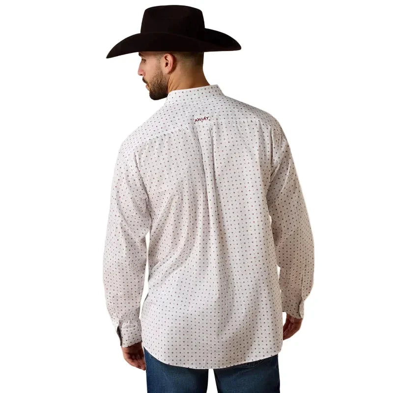 Men's Ariat White Geo Print Wrinkle Free Waverly Classic Fit Shirt 10073681