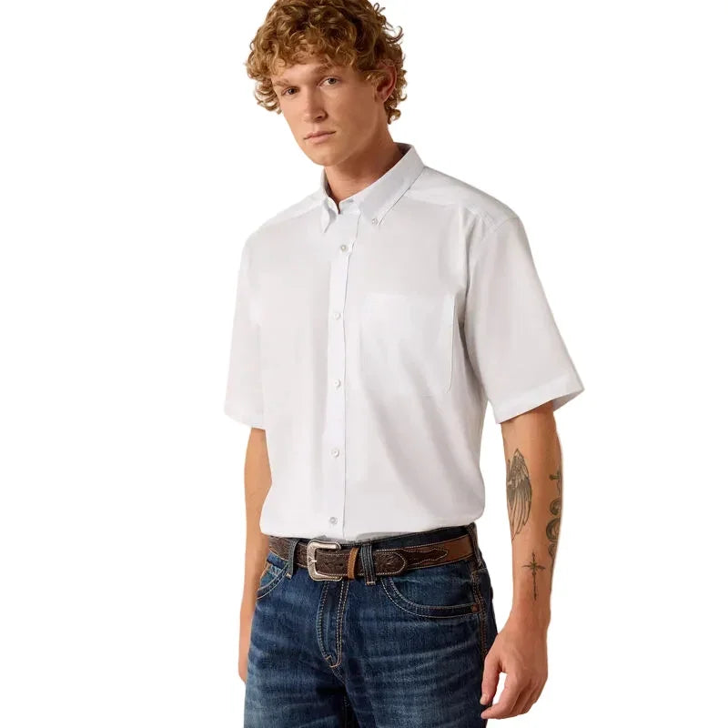Men's Ariat White Lightweight Twill Classic Fit Shirt 10073615