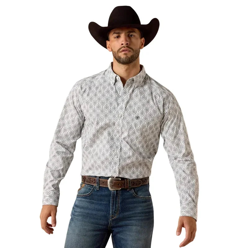 Men's Ariat White Medallion Poe Fitted Shirt 10071598