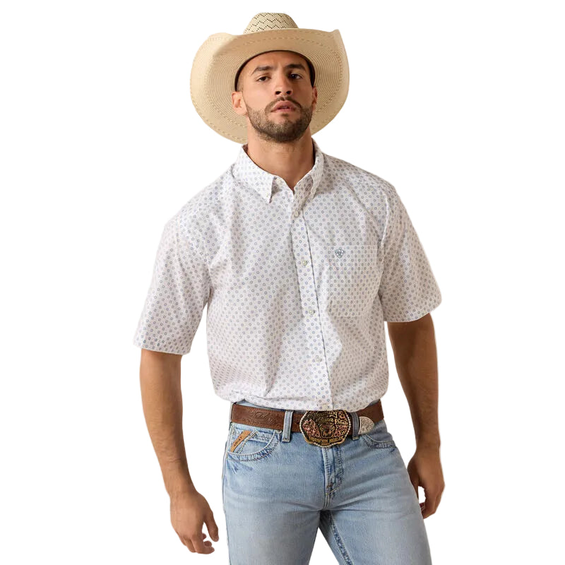 Men's Ariat White Medallion Print Tenzin Classic Fit Shirt 10071733