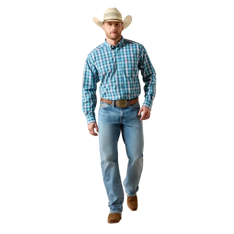 Men's Ariat White Plaid Pro Series James Classic Fit Shirt 10071086