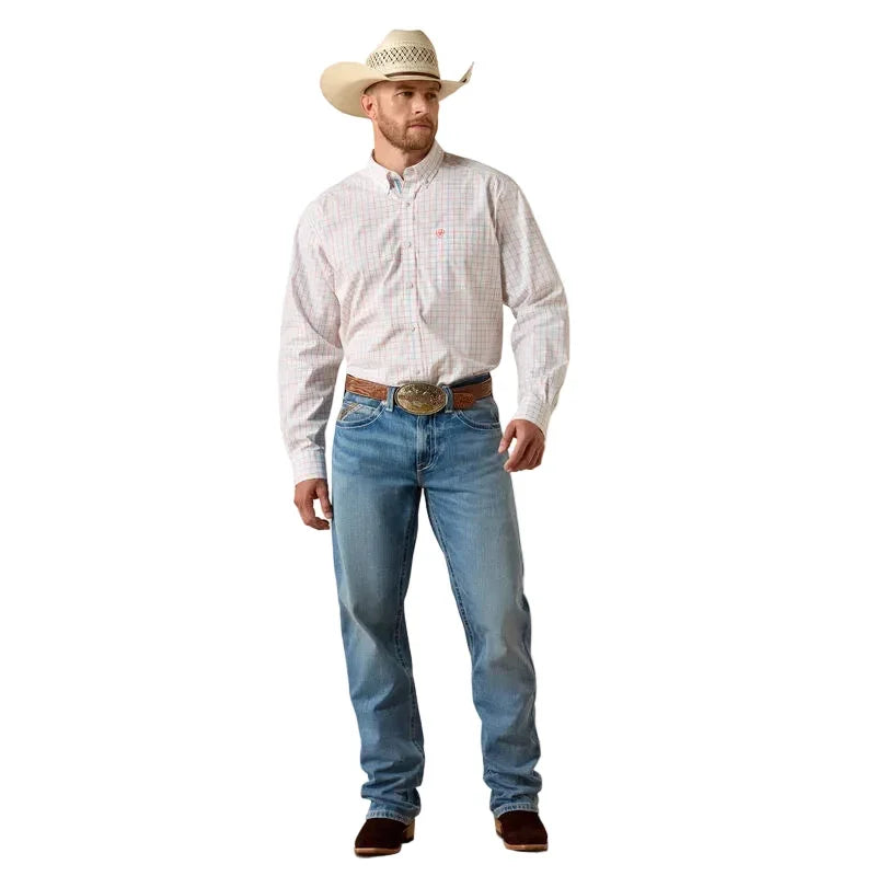 Men's Ariat White Plaid Pro Series Jason Classic Fit Shirt 10071586