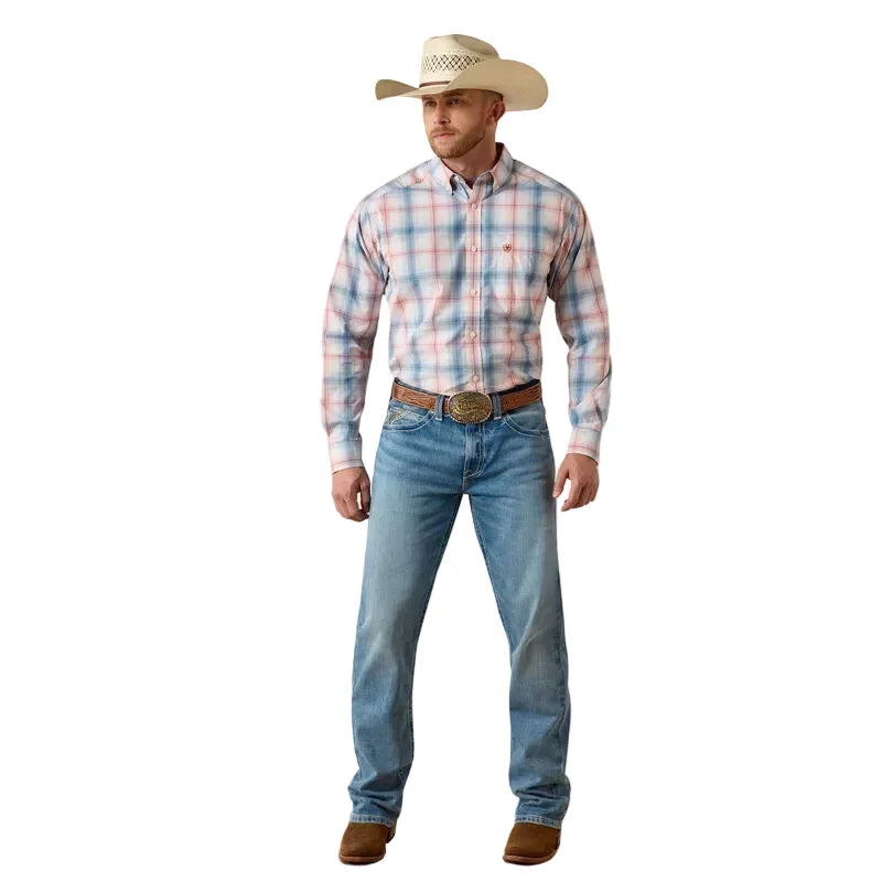 Men's Ariat White Plaid Pro Series Teddy Classic Fit Shirt 10071585