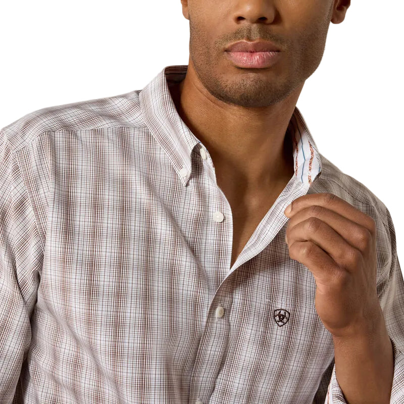 Men's Ariat White Plaid Wrinkle Free Clyde Fitted Shirt 10071019