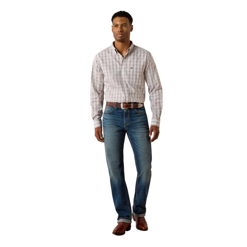 Men's Ariat White Plaid Wrinkle Free Clyde Fitted Shirt 10071019