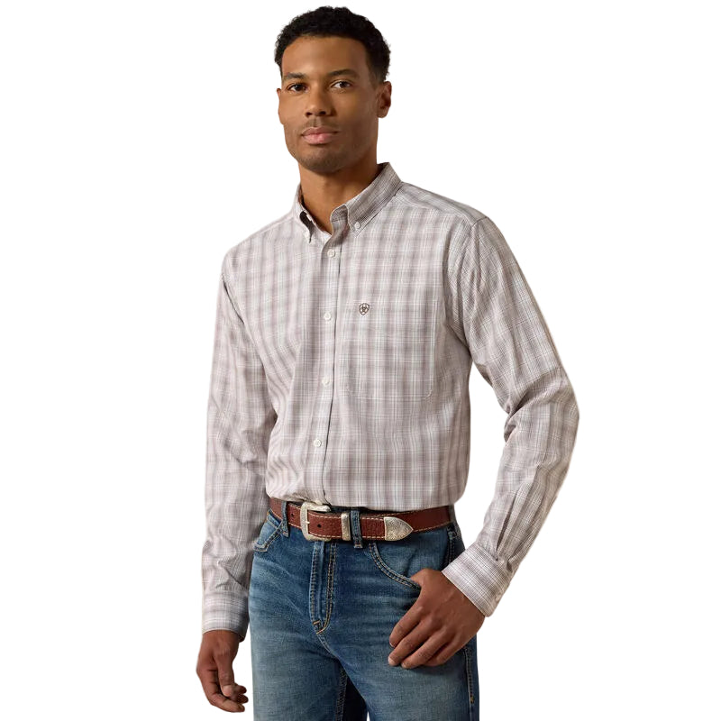 Men's Ariat White Plaid Wrinkle Free Clyde Fitted Shirt 10071019
