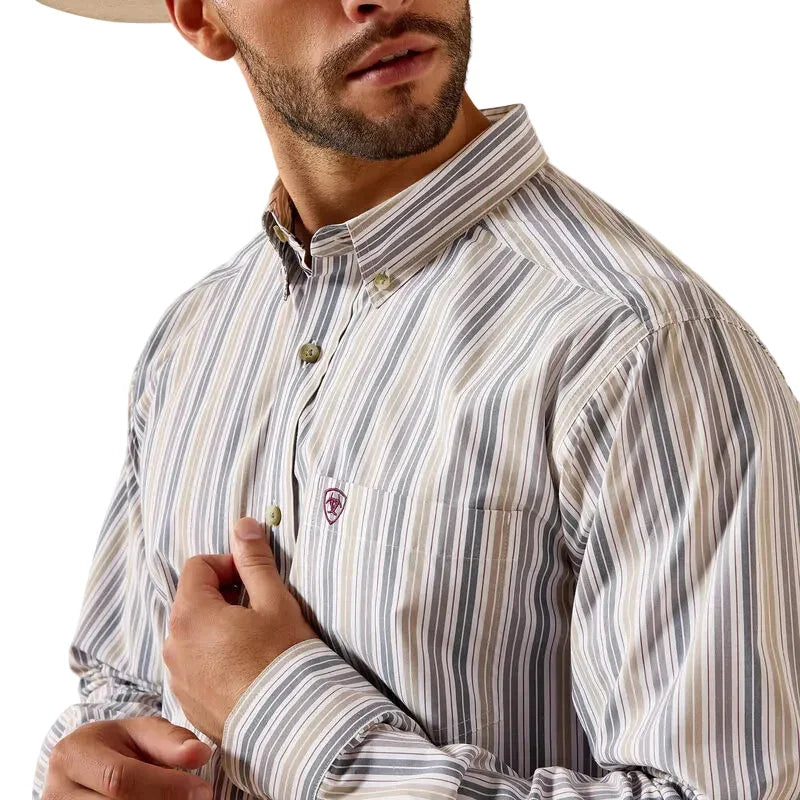 Men's Ariat White Stripe Pro Series Pryce Fitted Shirt 10071575