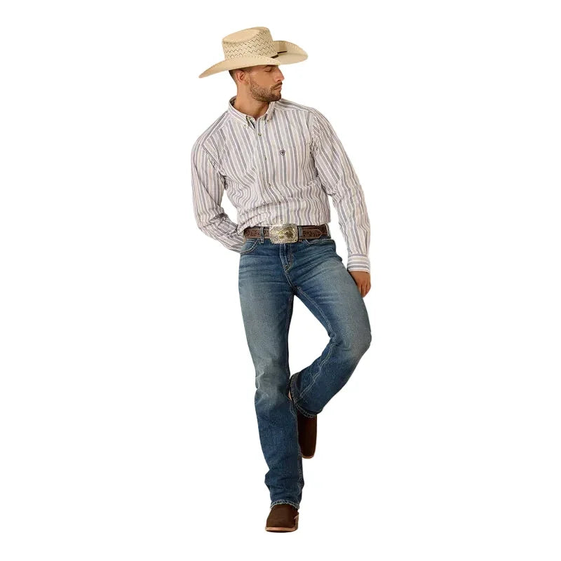 Men's Ariat White Stripe Pro Series Pryce Fitted Shirt 10071575