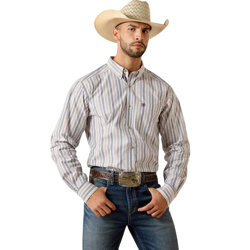 Men's Ariat White Stripe Pro Series Pryce Fitted Shirt 10071575