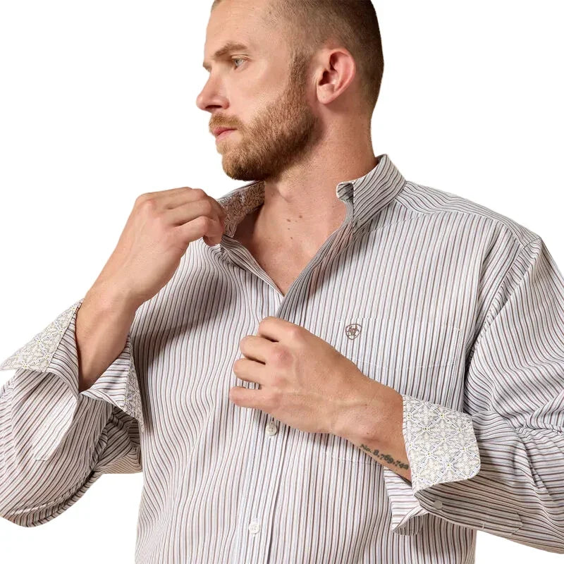 Men's Ariat White Stripe Wrinkle Free Cory Classic Fit Shirt 10071745