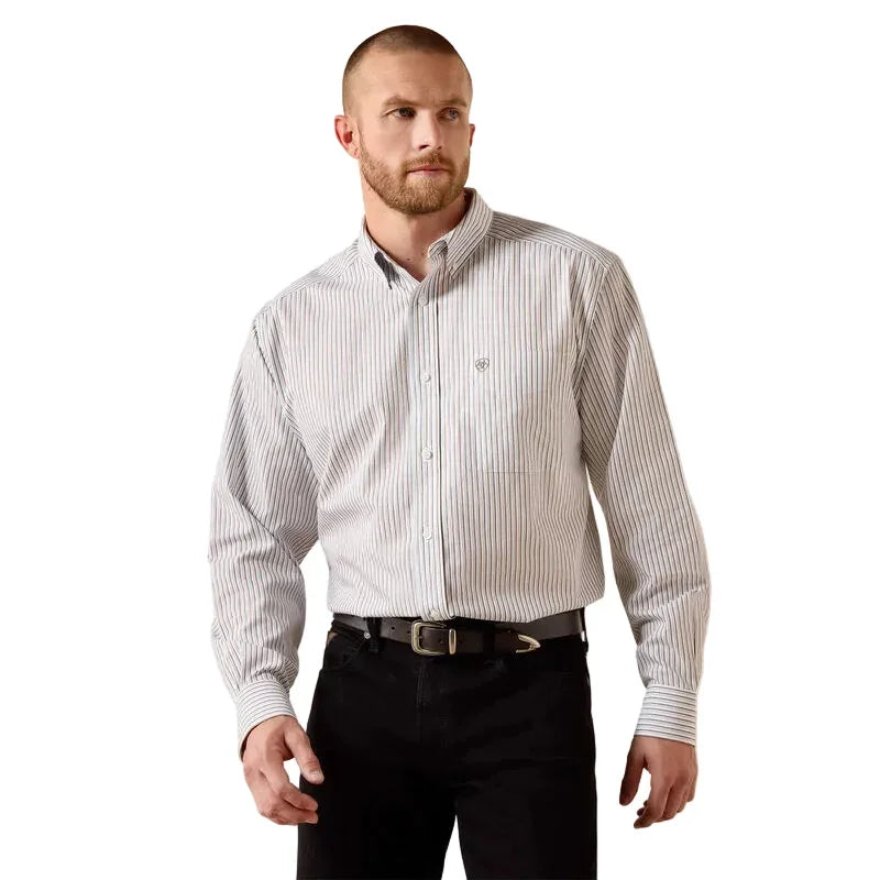 Men's Ariat White Stripe Wrinkle Free Cory Classic Fit Shirt 10071745