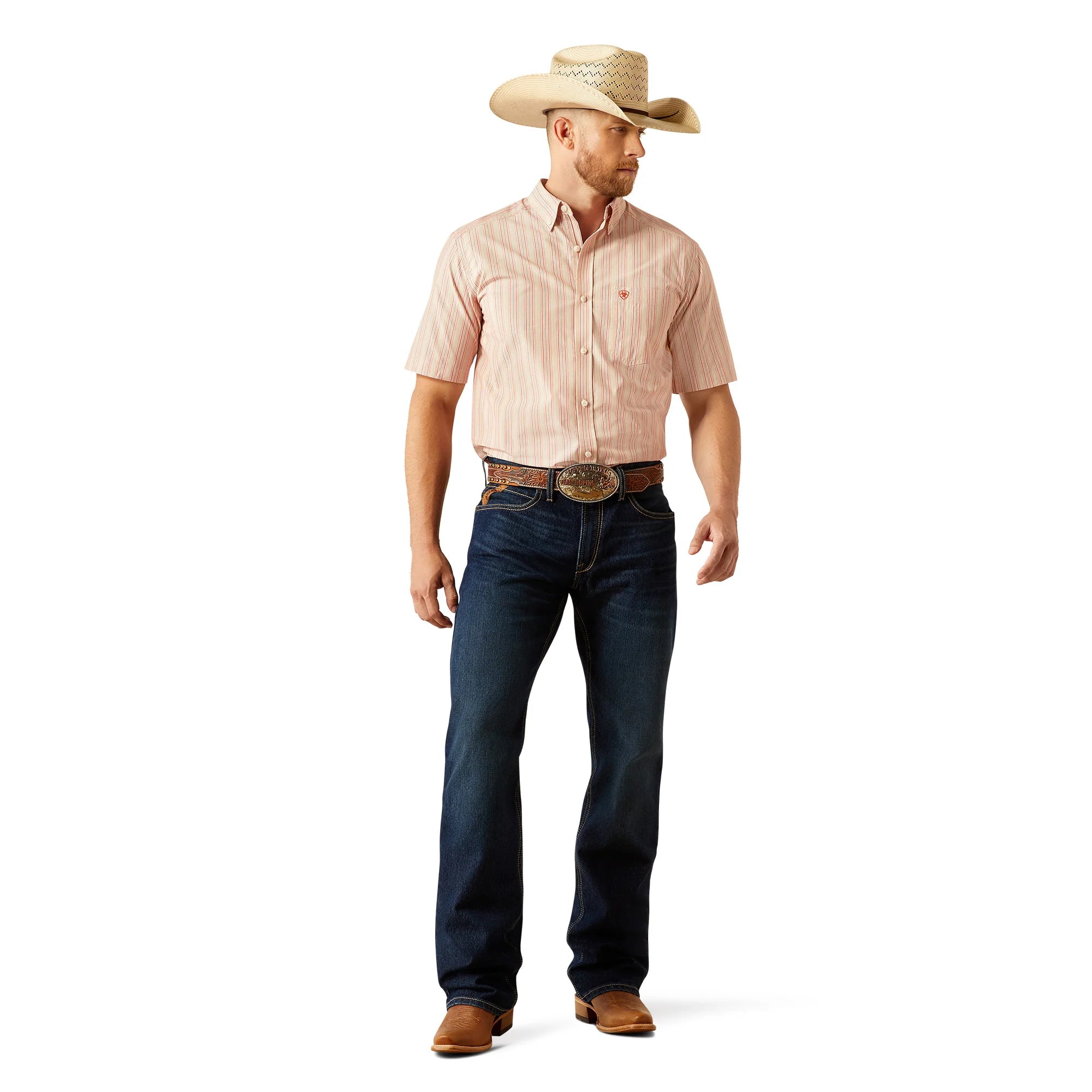 Men's Ariat Winter Pro Series Khaki Striped Print Classic Fit Shirt 10058752 - Crazy House Western Wear