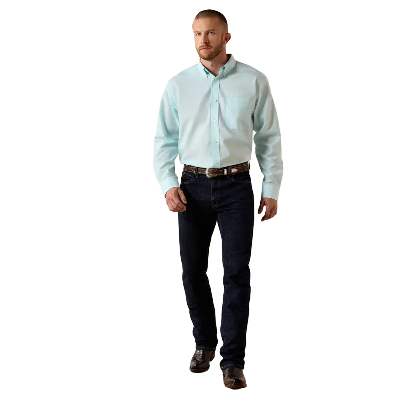 Men's Ariat Wrinkle Free Solid Pinpoint Oxford Angel Blue Classic Fit Shirt 10071537