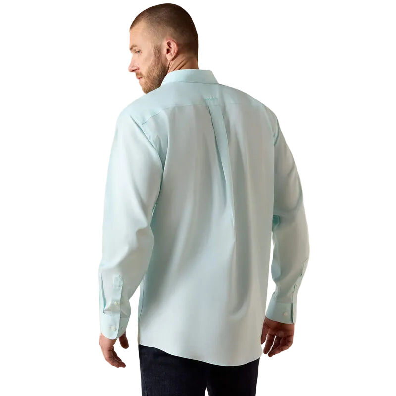 Men's Ariat Wrinkle Free Solid Pinpoint Oxford Angel Blue Classic Fit Shirt 10071537