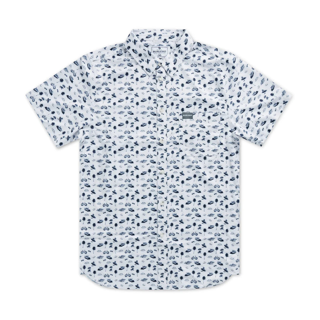 Men's Burlebo Cream/Navy On The Water Performance Button Up PBU-OTW-CN