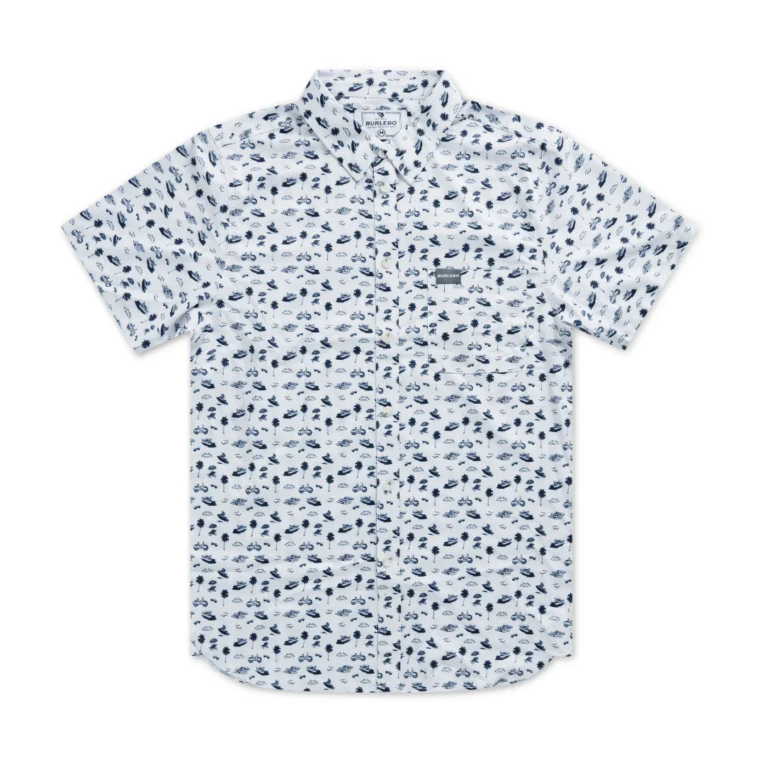 Men's Burlebo Cream/Navy On The Water Performance Button Up PBU-OTW-CN