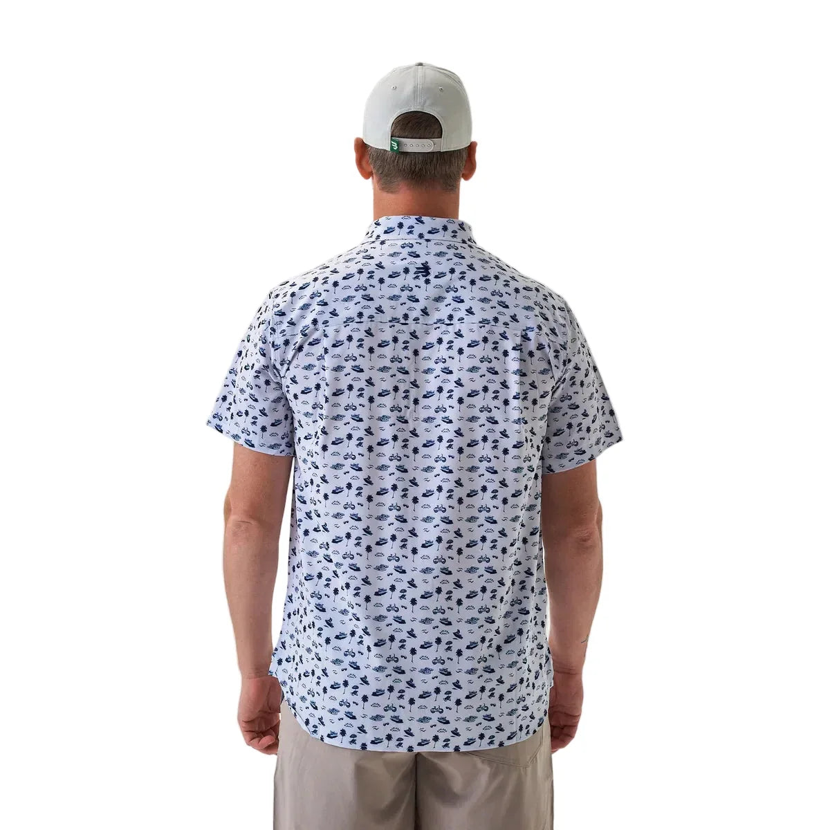 Men's Burlebo Cream/Navy On The Water Performance Button Up PBU-OTW-CN
