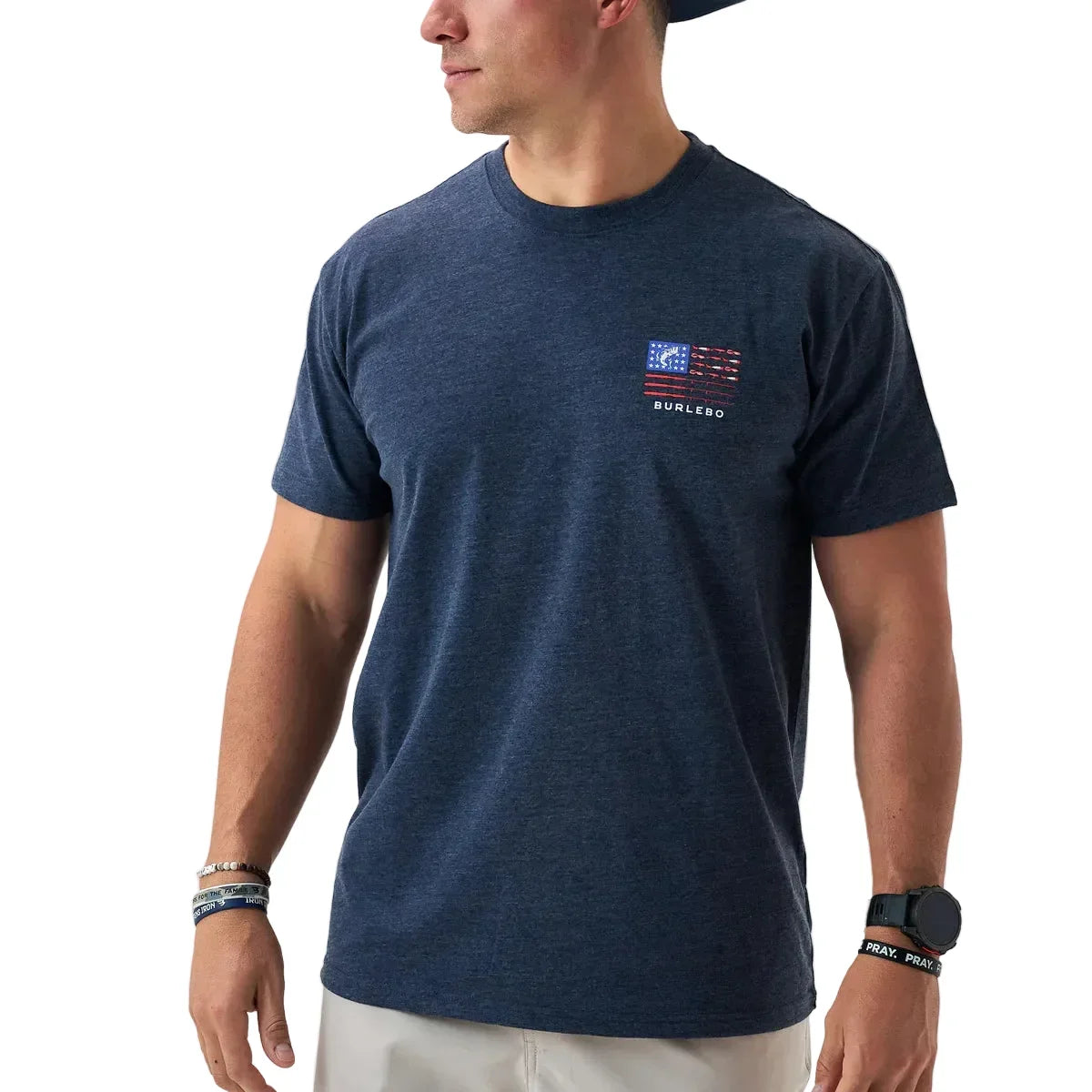 Men's Burlebo Heather Navy Fishing USA Short Sleeve T-shirt SST-FUSA-NVY