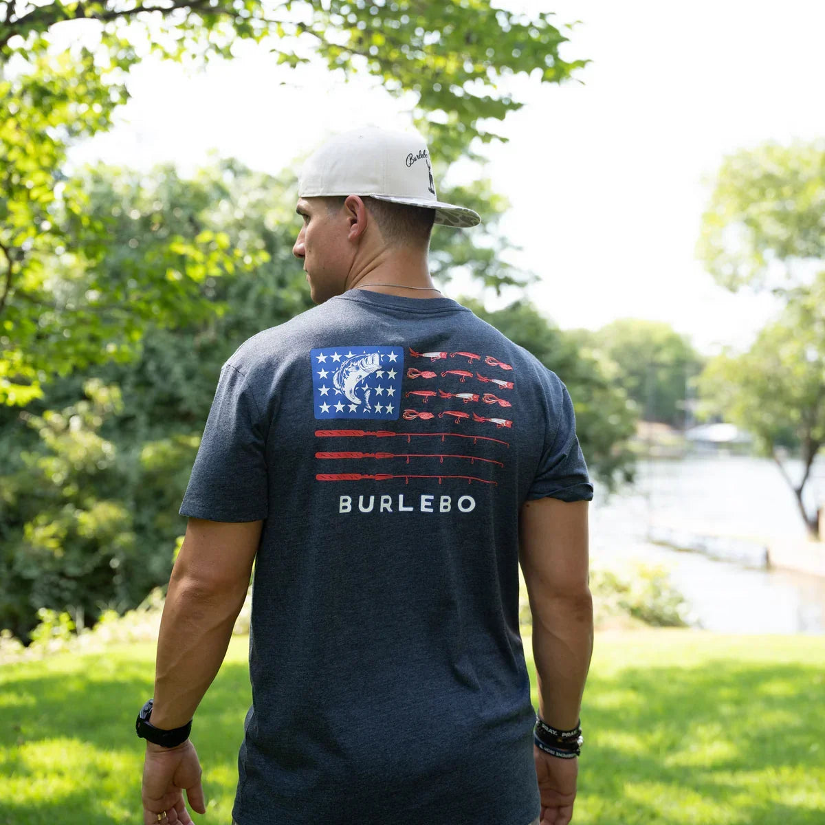 Men's Burlebo Heather Navy Fishing USA Short Sleeve T-shirt SST-FUSA-NVY