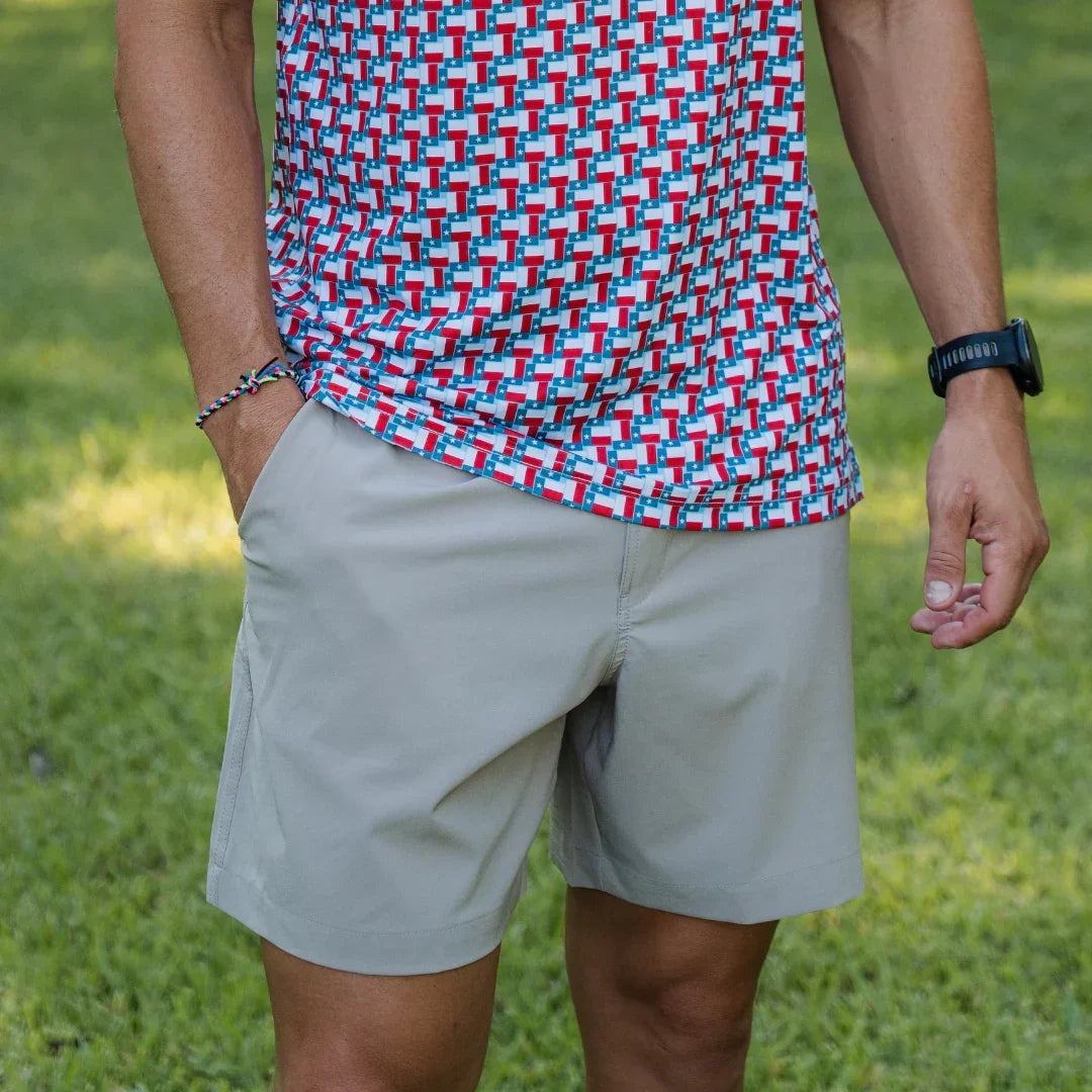 Men's Burlebo Old Glory Pocket Light Khaki Everyday Shorts ES-LK-OLDG
