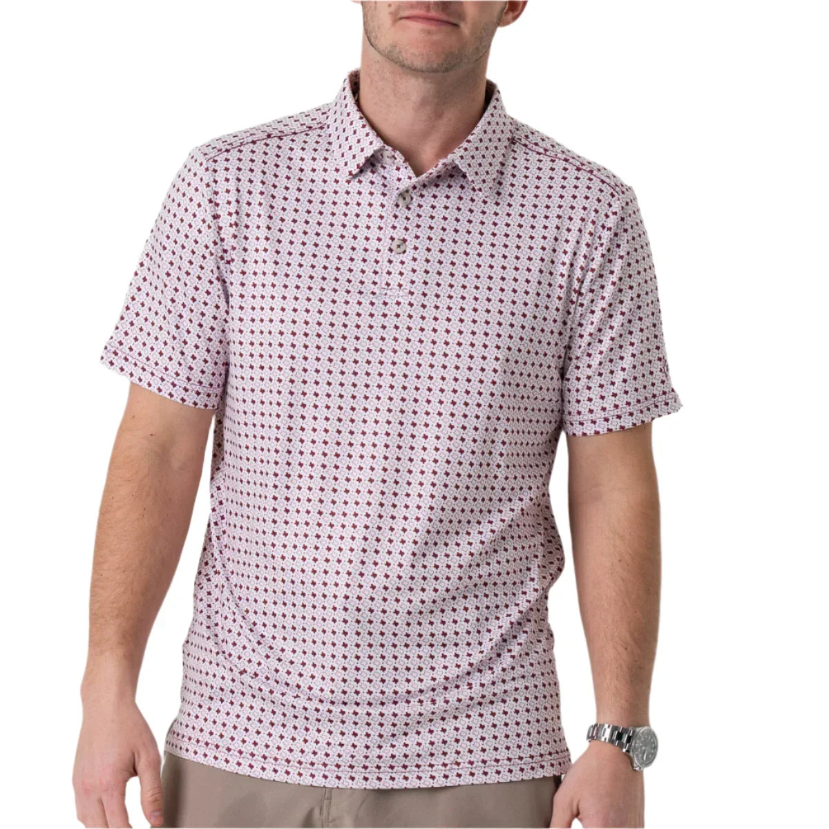 Men's Burlebo Performance Polo - Texas White & Maroon PP-TWAM - Crazy House Western Wear