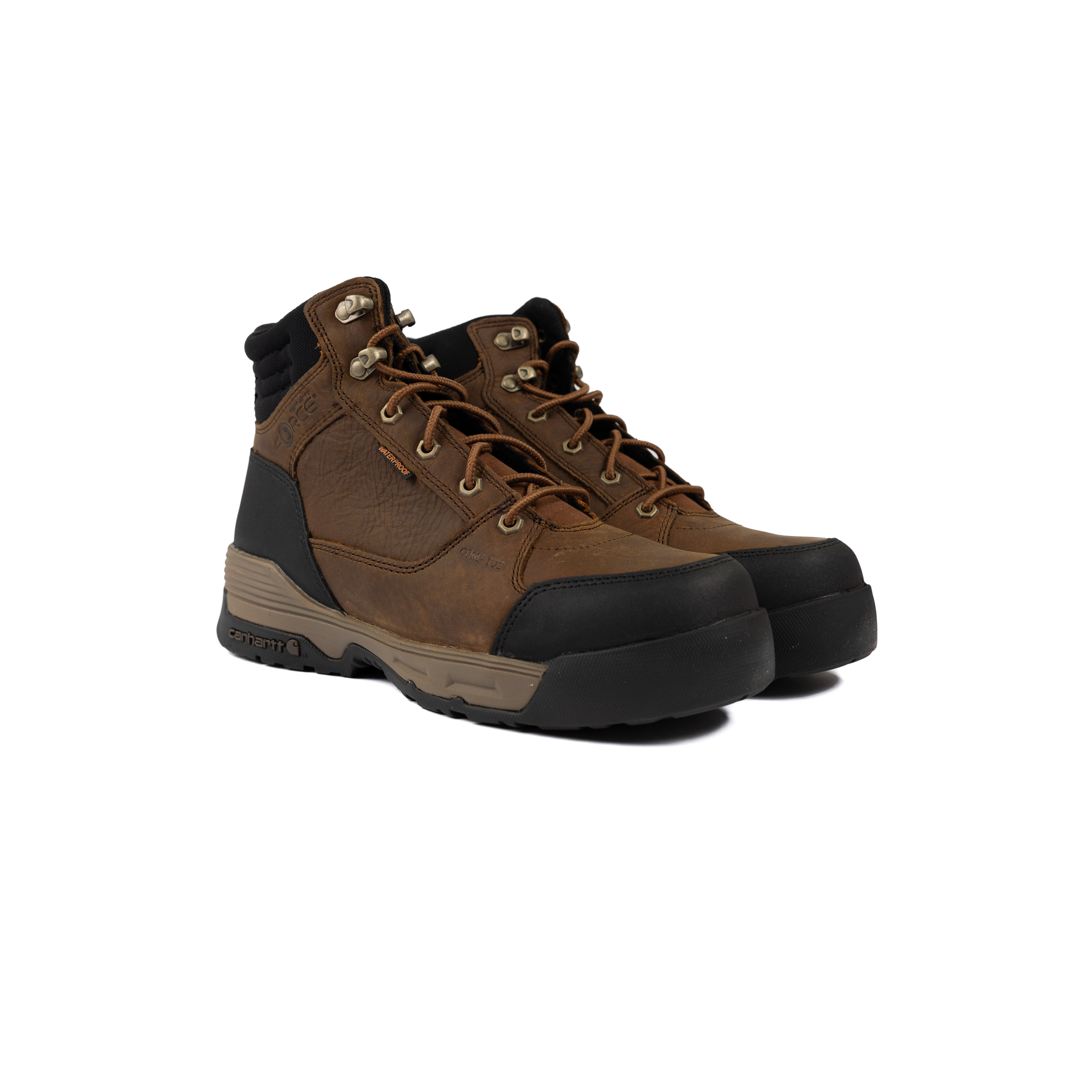 Men's Carhartt Force HD Waterproof Brown Composite Toe Work Boots