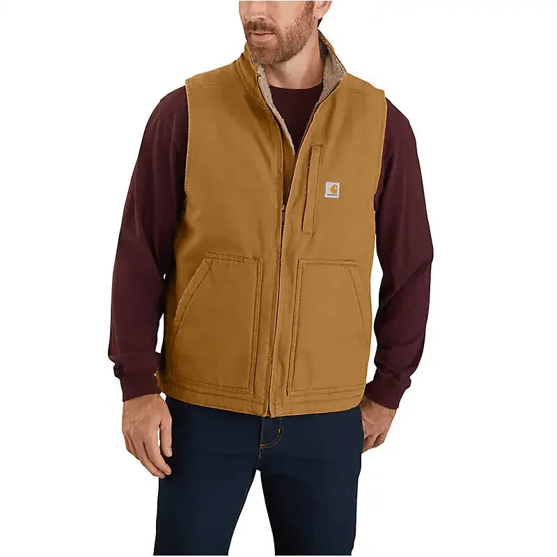 Men's Carhartt Mock-Neck Sherpa-Lined Vest - Loose Fit - Washed Duck 104277-BRN - Crazy House Western Wear