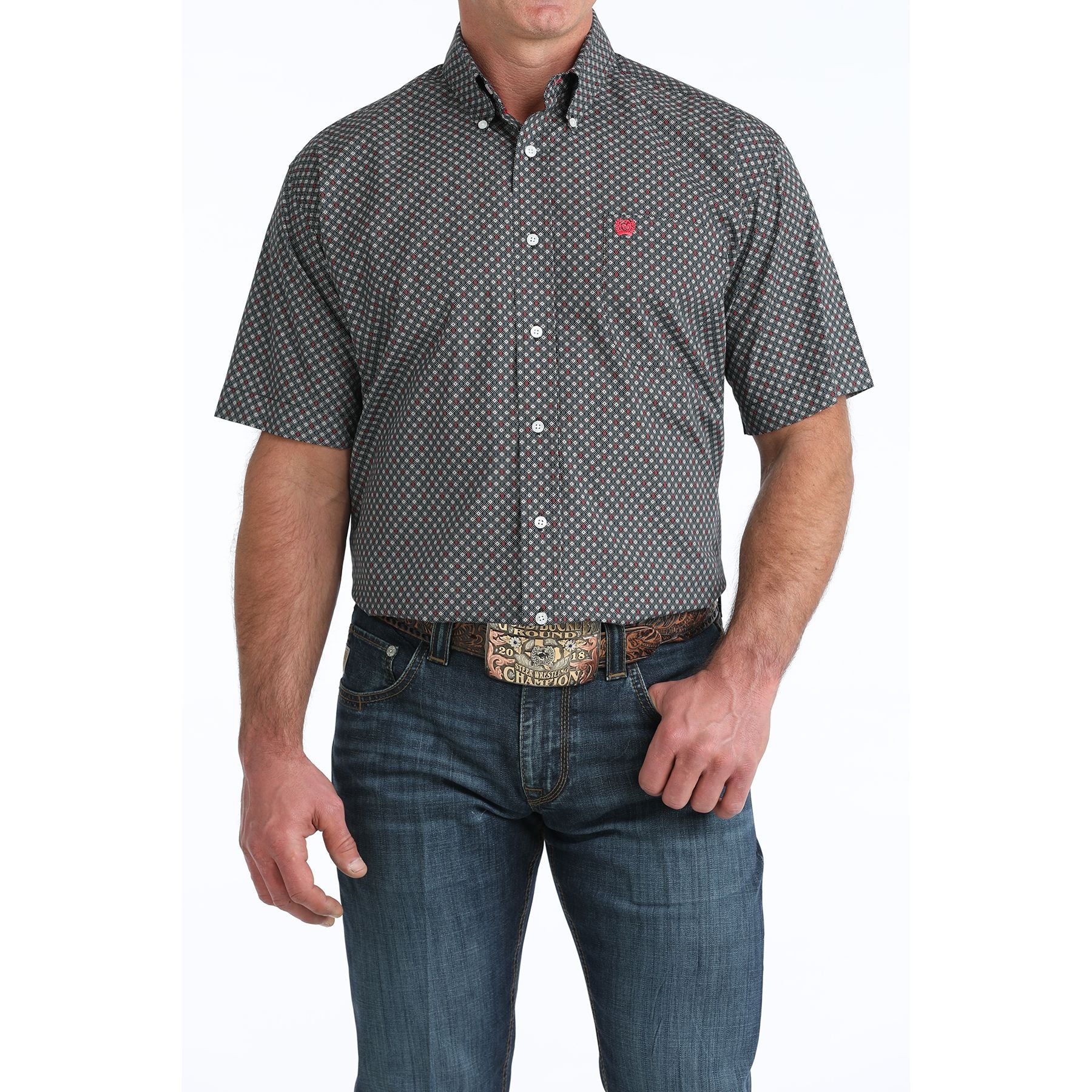 Men's Cinch Black Printed Short Sleeve Shirt MTW1111500