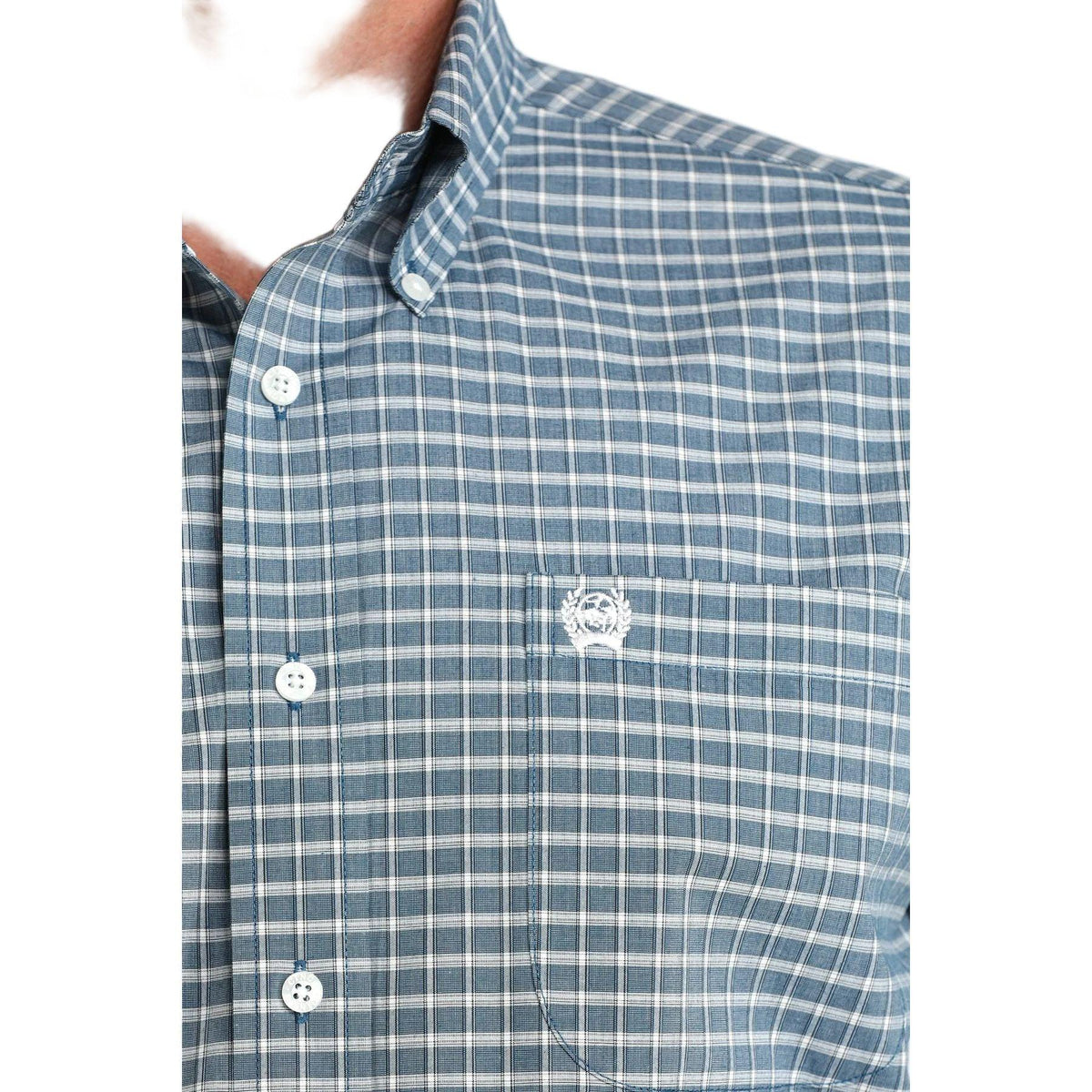 Men's Cinch Blue and White Short Sleeve Button Up Shirt MTW1111503