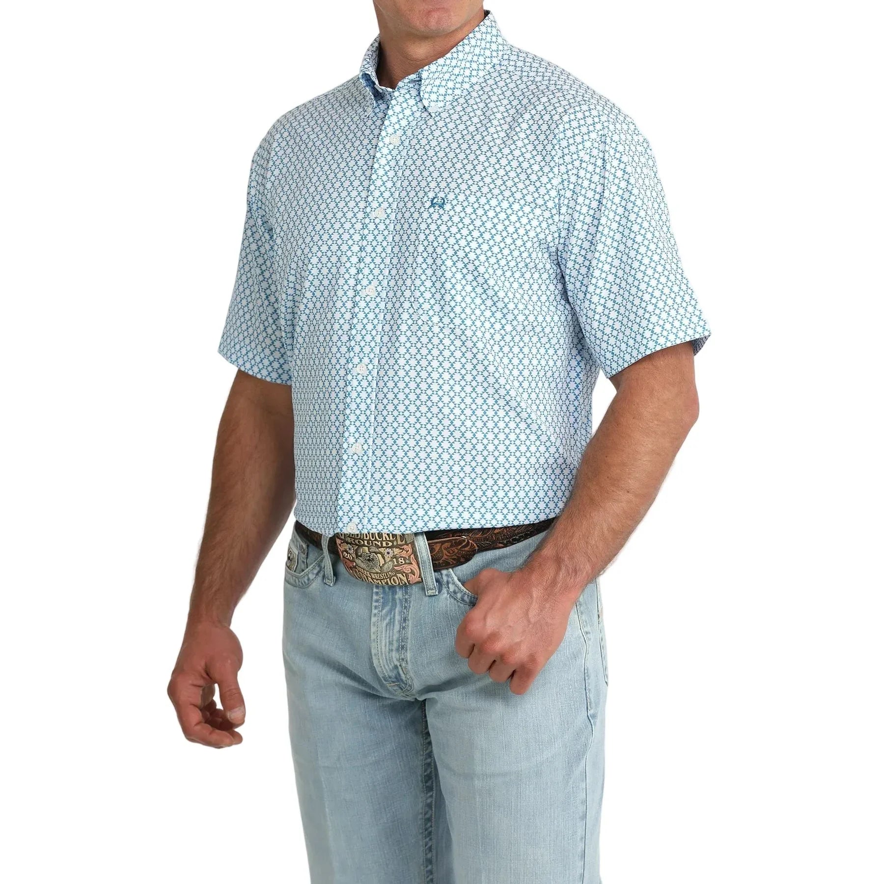 Men's Cinch Blue Arenaflex Printed Button Down Shirt MTW1704170