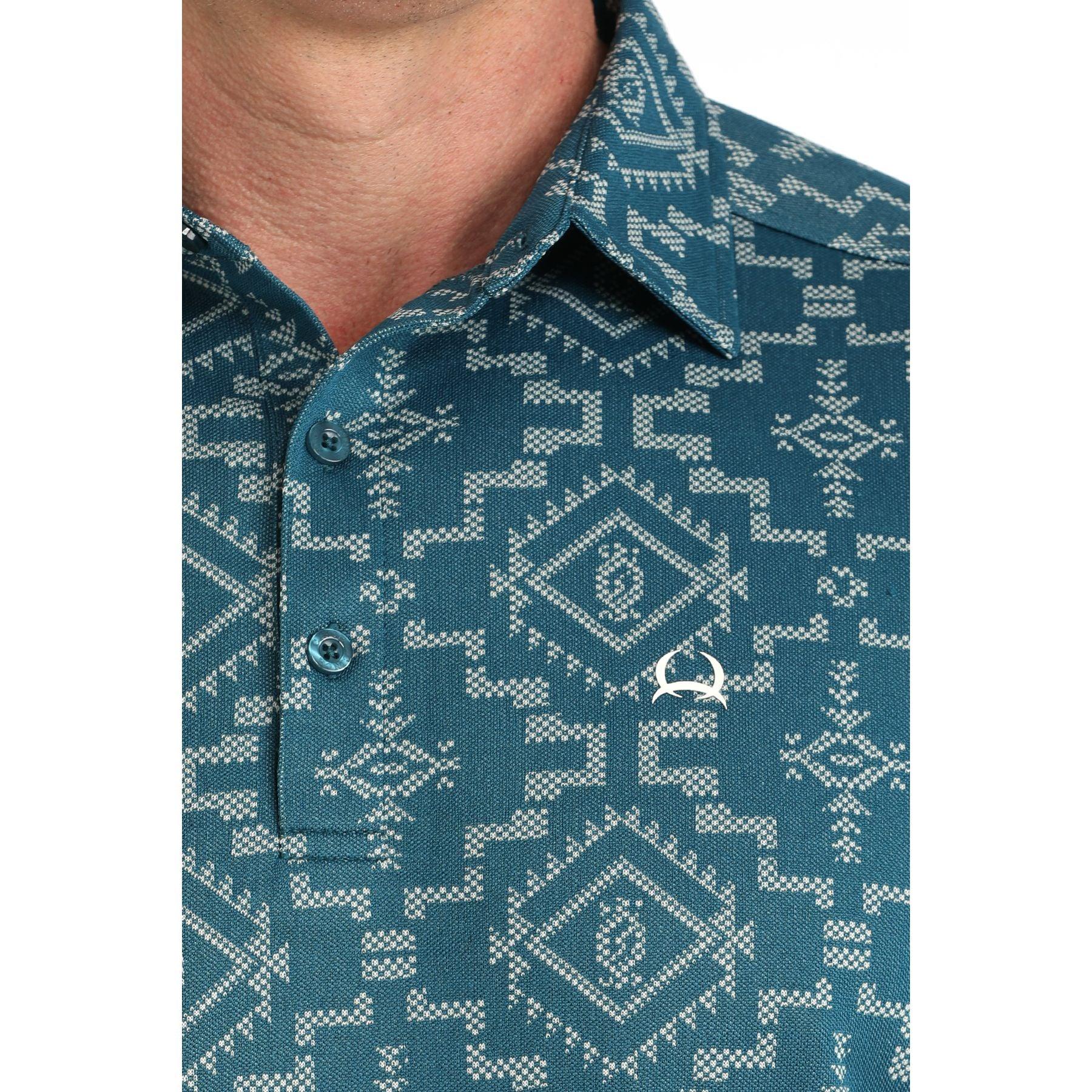 Men's Cinch Blue Aztec Arenaflex Print Short Sleeve Shirt MTK1865037