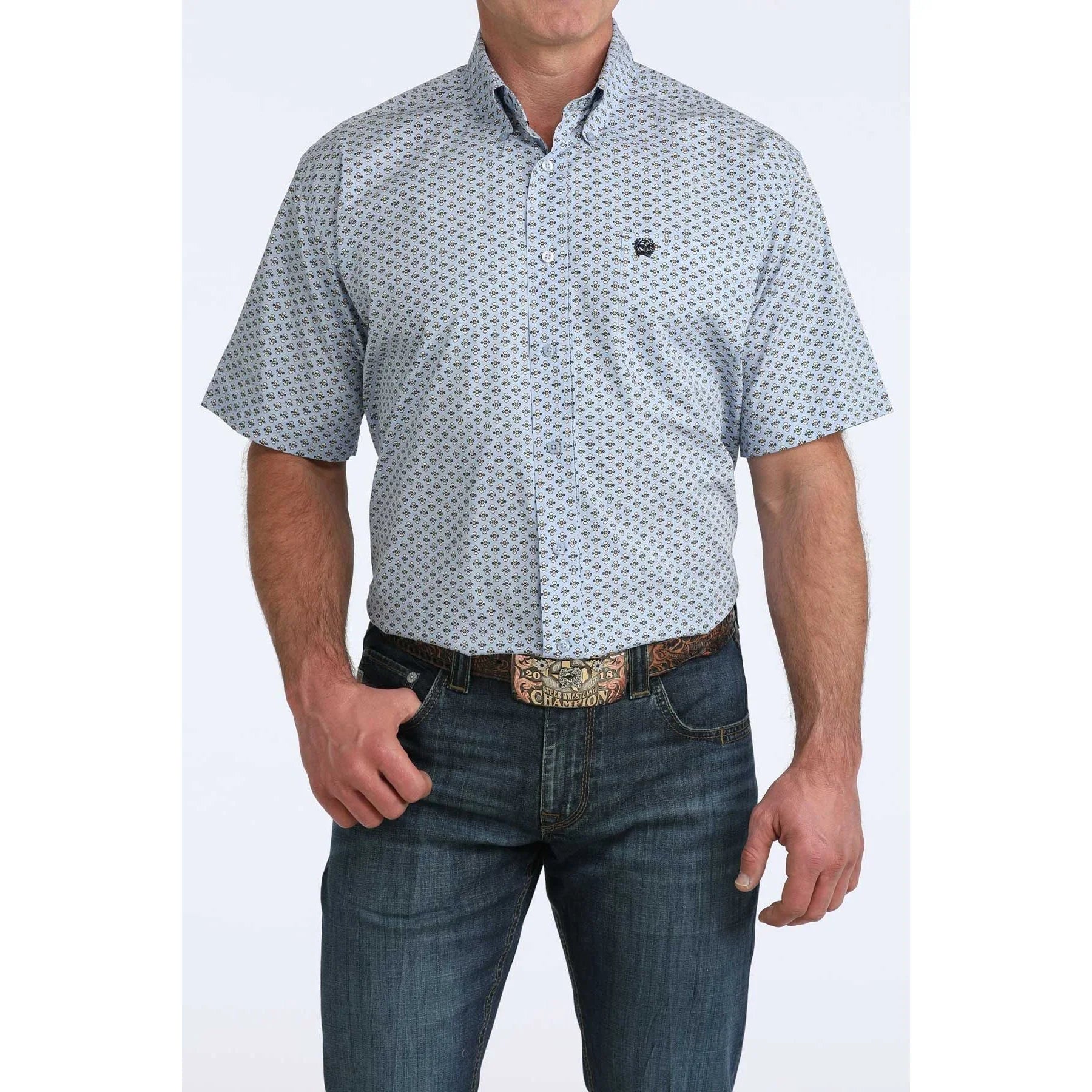 Men's Cinch Blue Geo Printed Long Sleeve Button Up Shirt MTW1111515