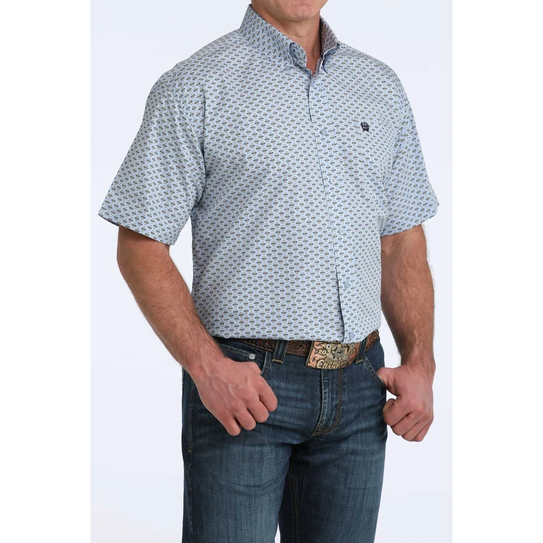 Men's Cinch Blue Geo Printed Long Sleeve Button Up Shirt MTW1111515