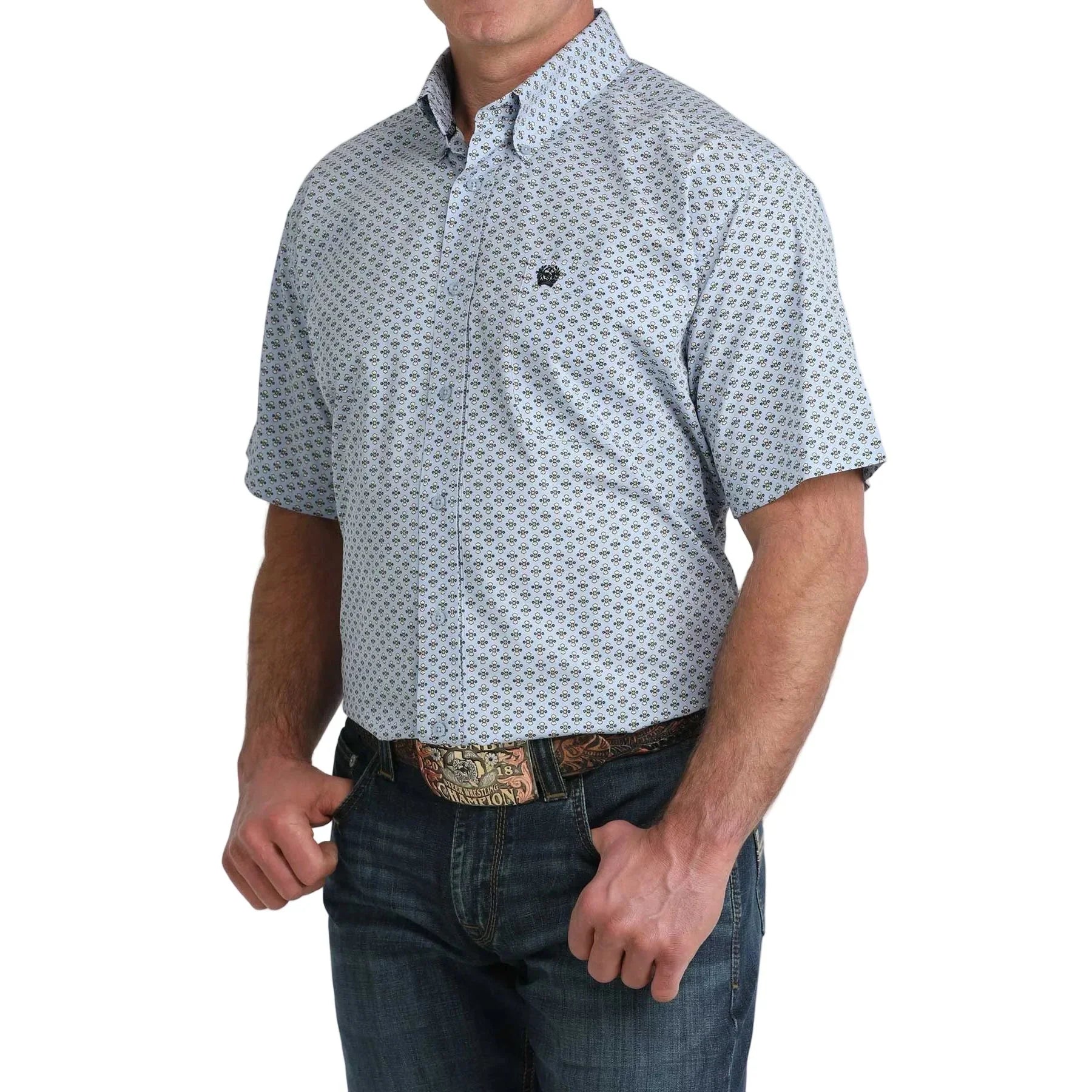 Men's Cinch Blue Geo Printed Long Sleeve Button Up Shirt MTW1111515