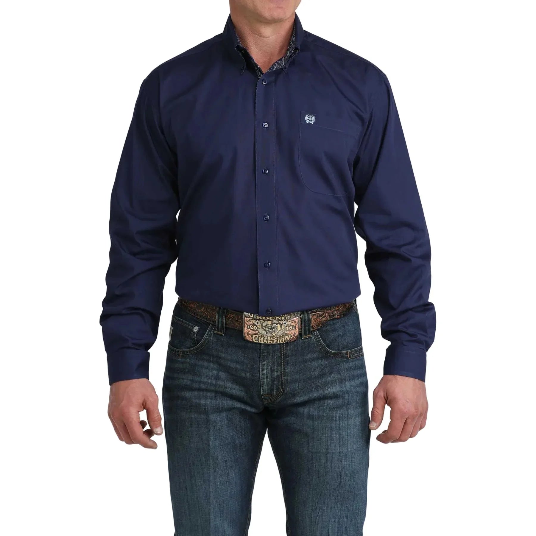 Men's Cinch Blue Long Sleeve Button Up Shirt MTW1106074