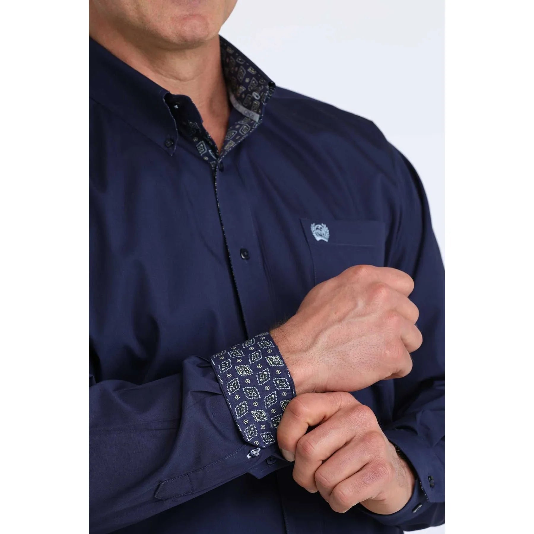 Men's Cinch Blue Long Sleeve Button Up Shirt MTW1106074