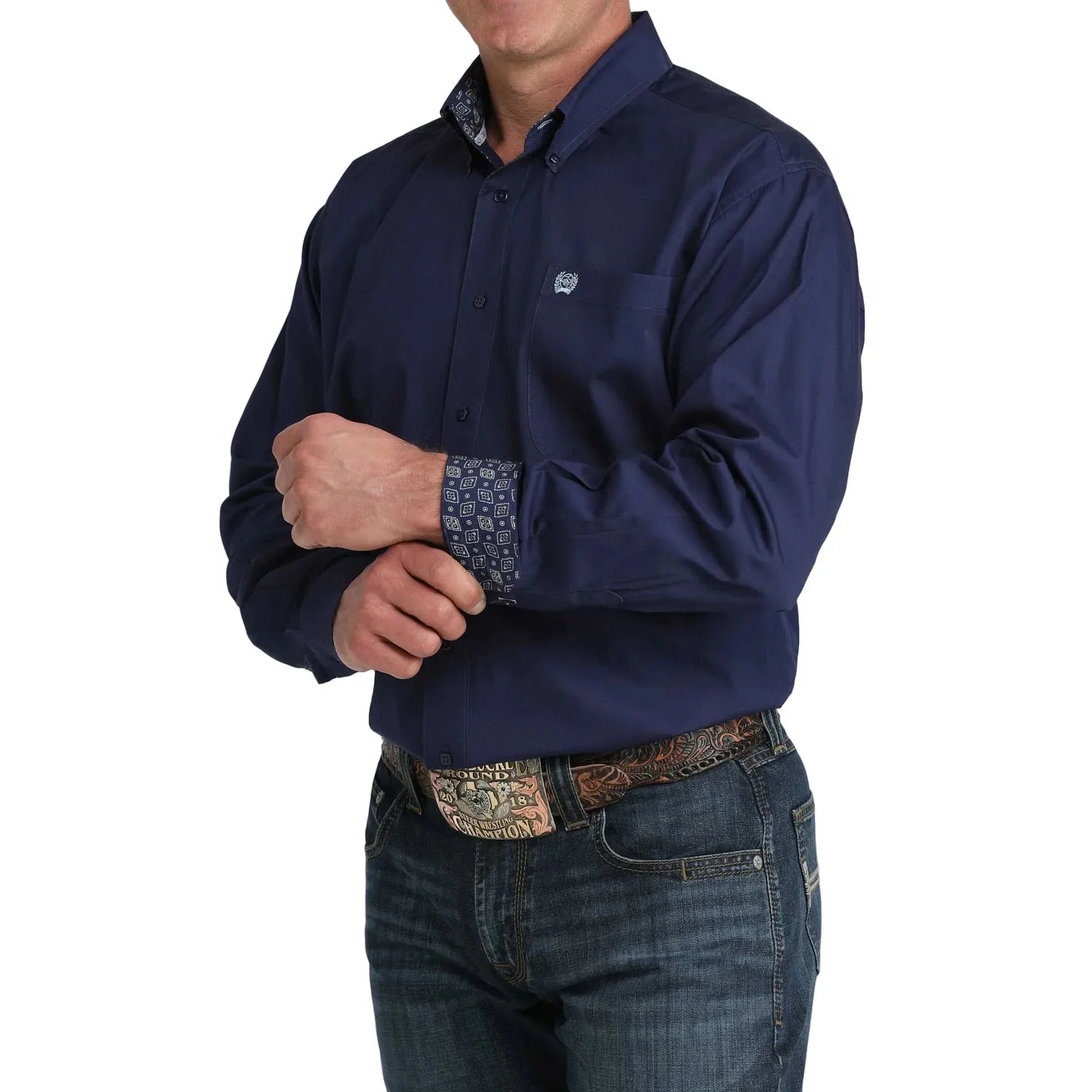 Men's Cinch Blue Long Sleeve Button Up Shirt MTW1106074