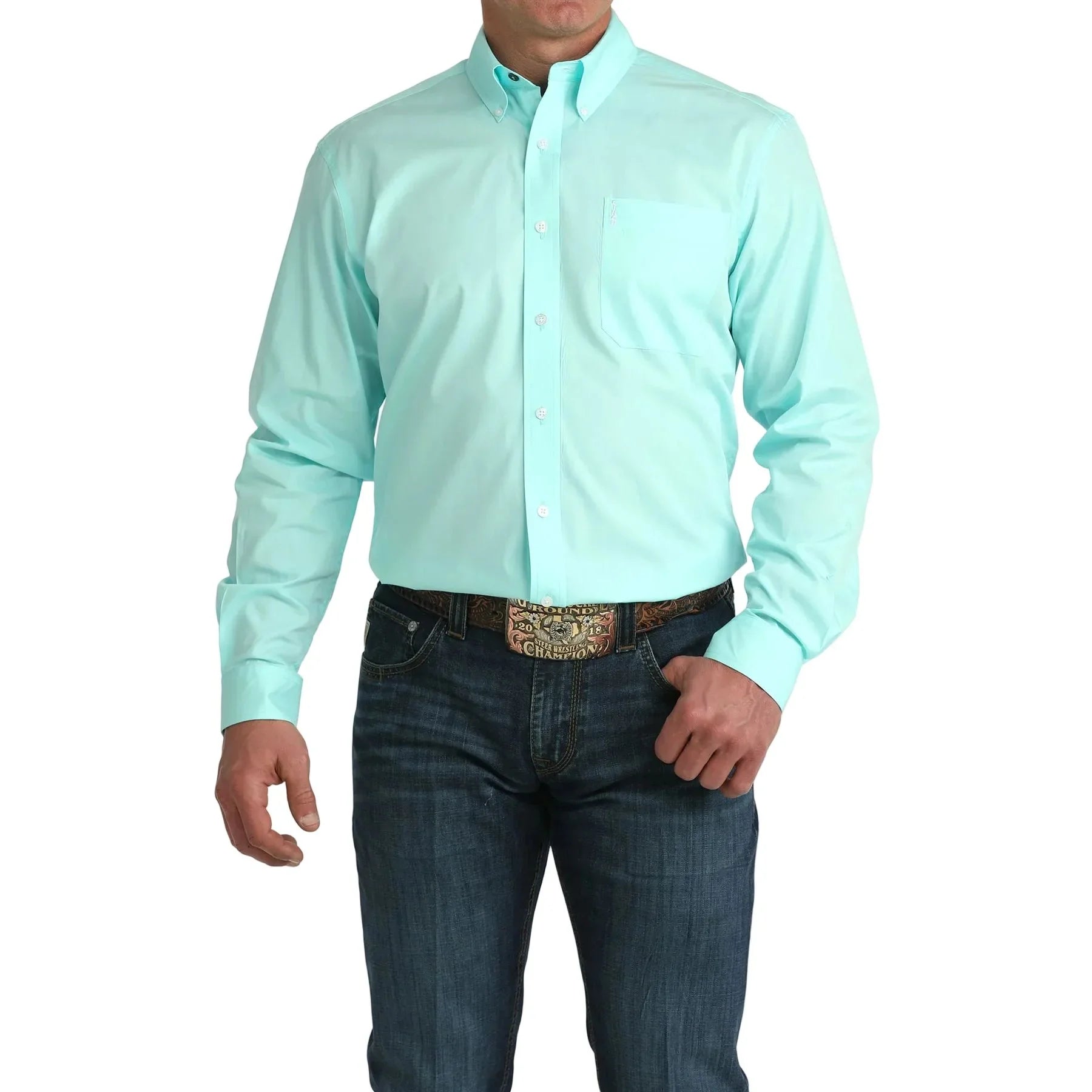 Men's Cinch Blue Modern Fit Long Sleeve Button Down Shirt MTW1347155