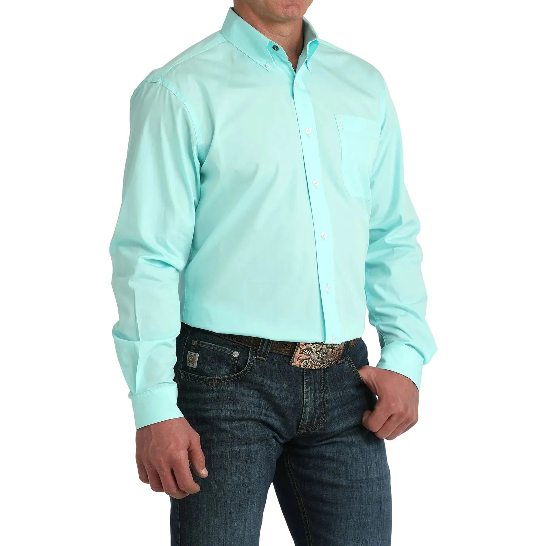 Men's Cinch Blue Modern Fit Long Sleeve Button Down Shirt MTW1347155