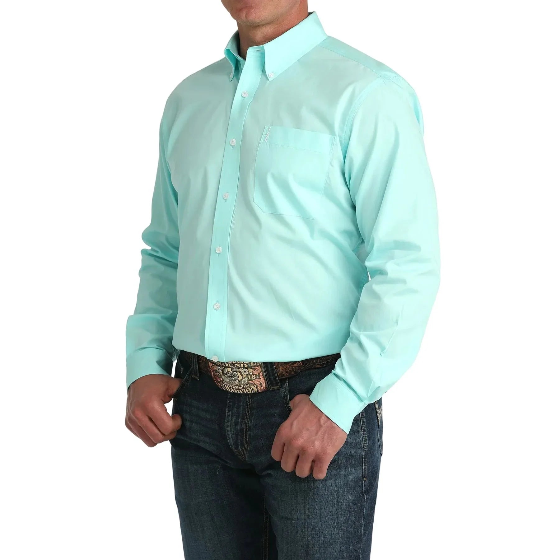 Men's Cinch Blue Modern Fit Long Sleeve Button Down Shirt MTW1347155
