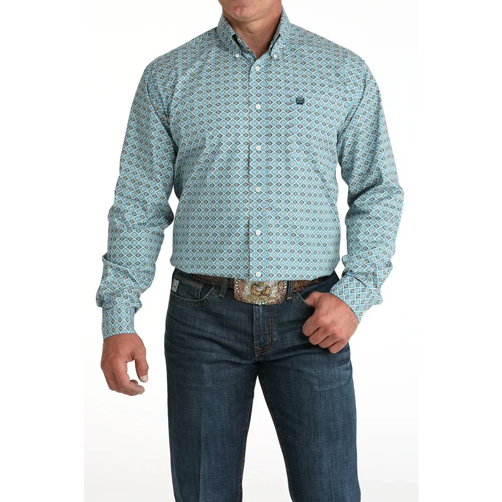 Men's Cinch Blue Print Long SLeeve Button Down Shirt MTW1105955 - Crazy House Western Wear