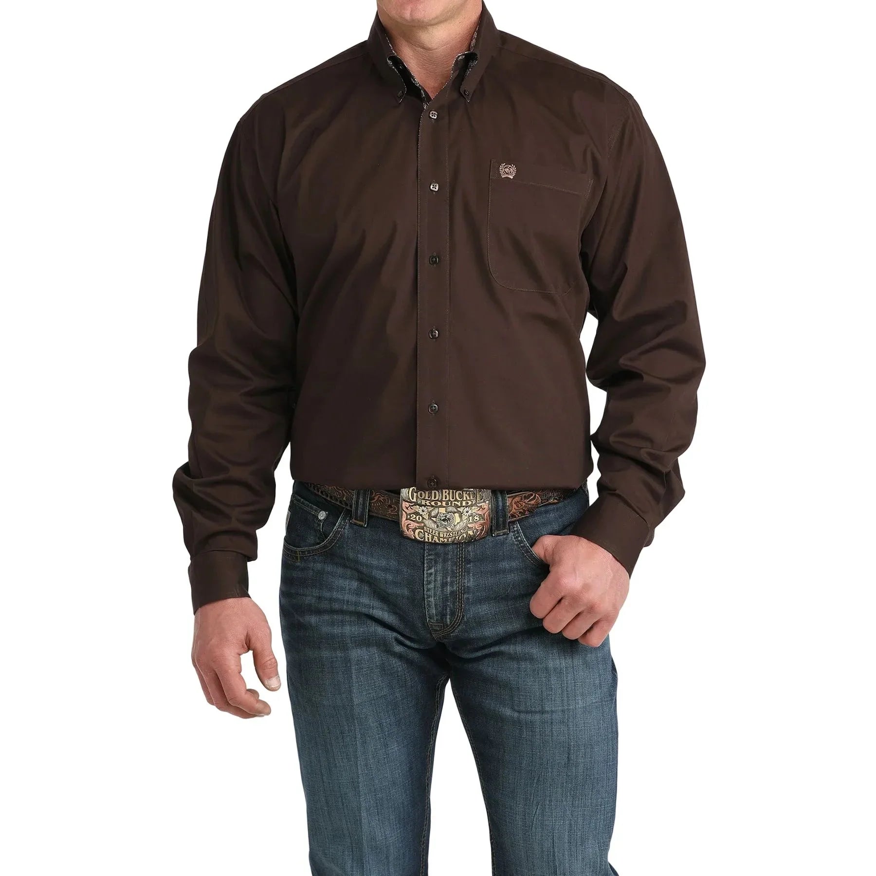 Men's Cinch Brown Long Sleeve Button Down Shirt MTW1106065