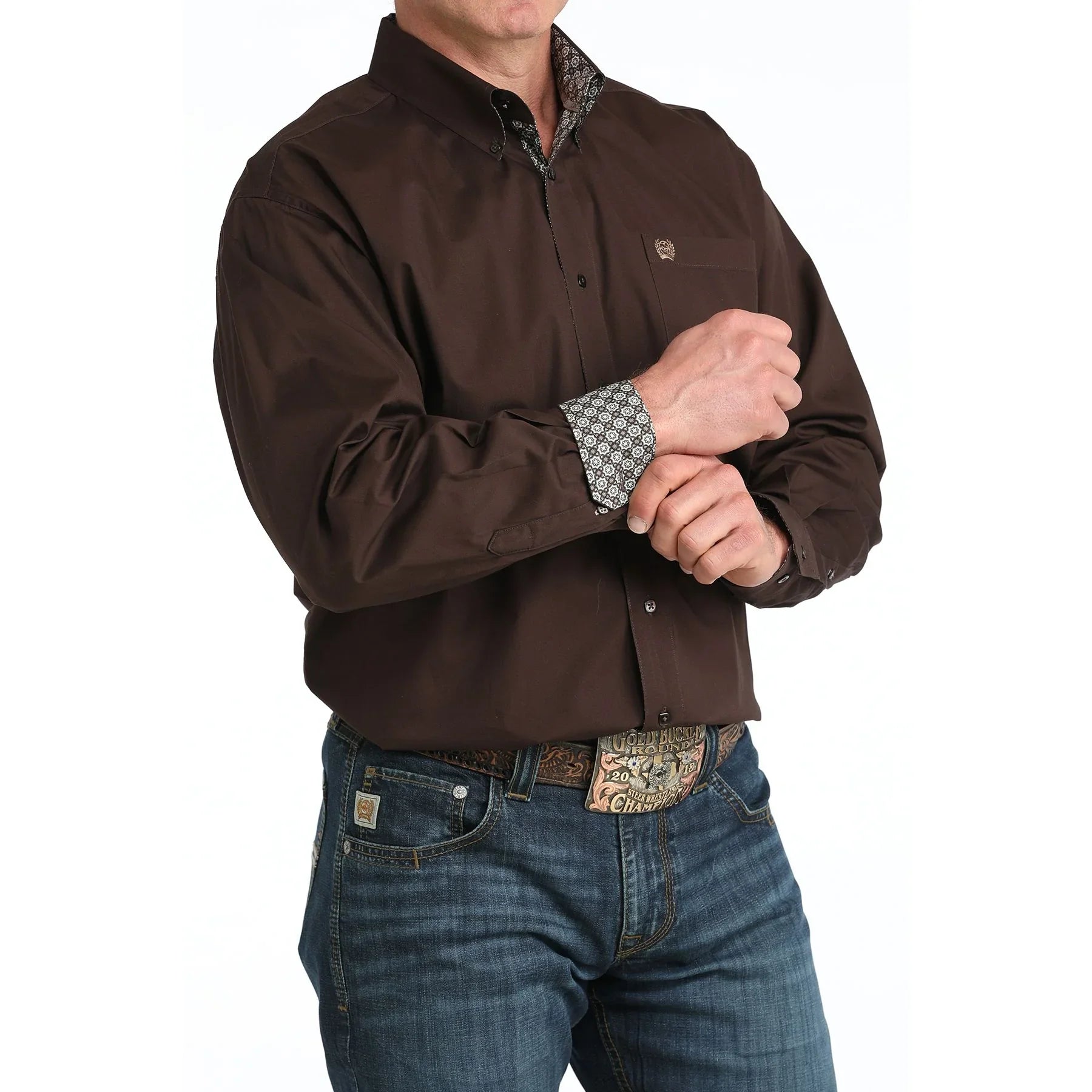 Men's Cinch Brown Long Sleeve Button Down Shirt MTW1106065
