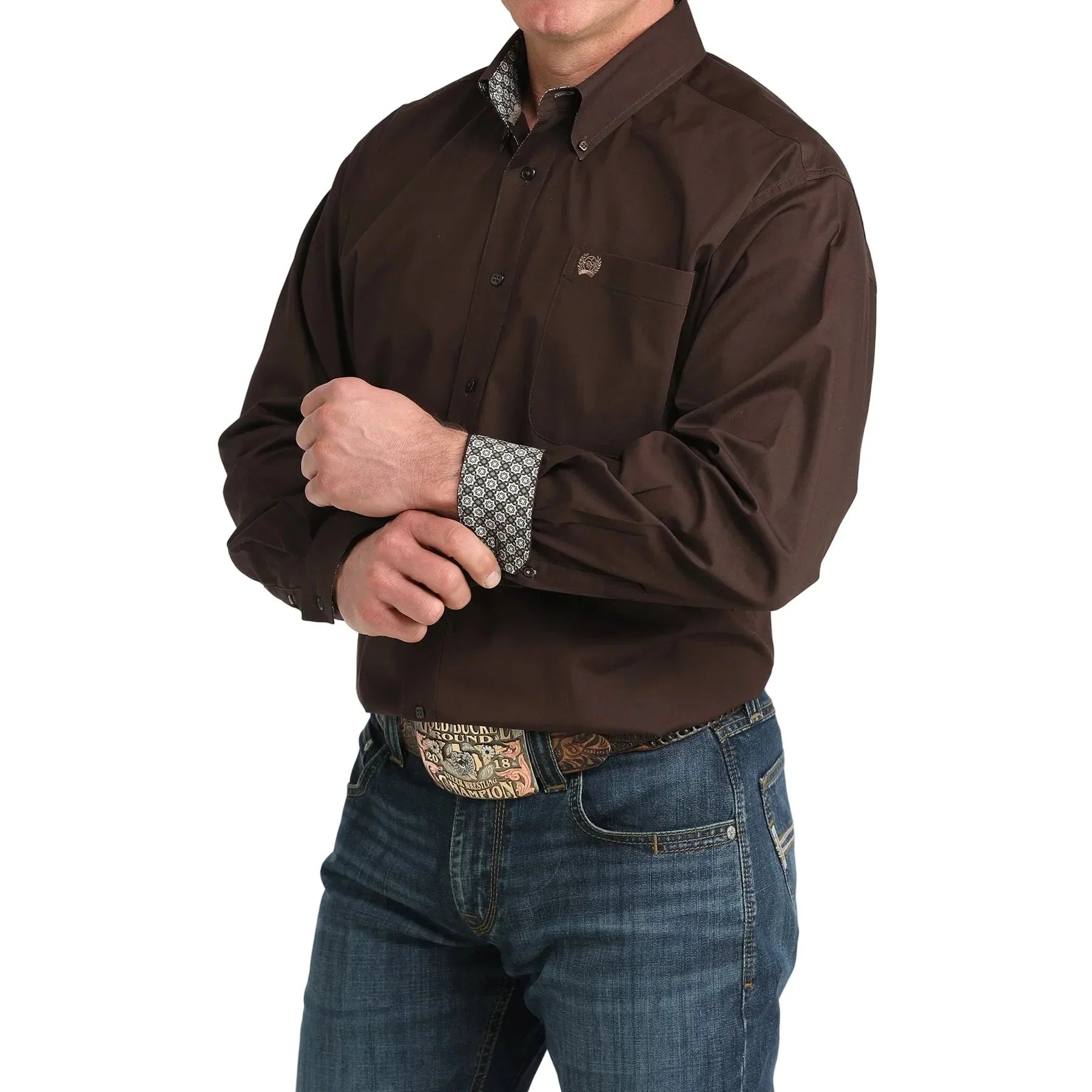 Men's Cinch Brown Long Sleeve Button Down Shirt MTW1106065