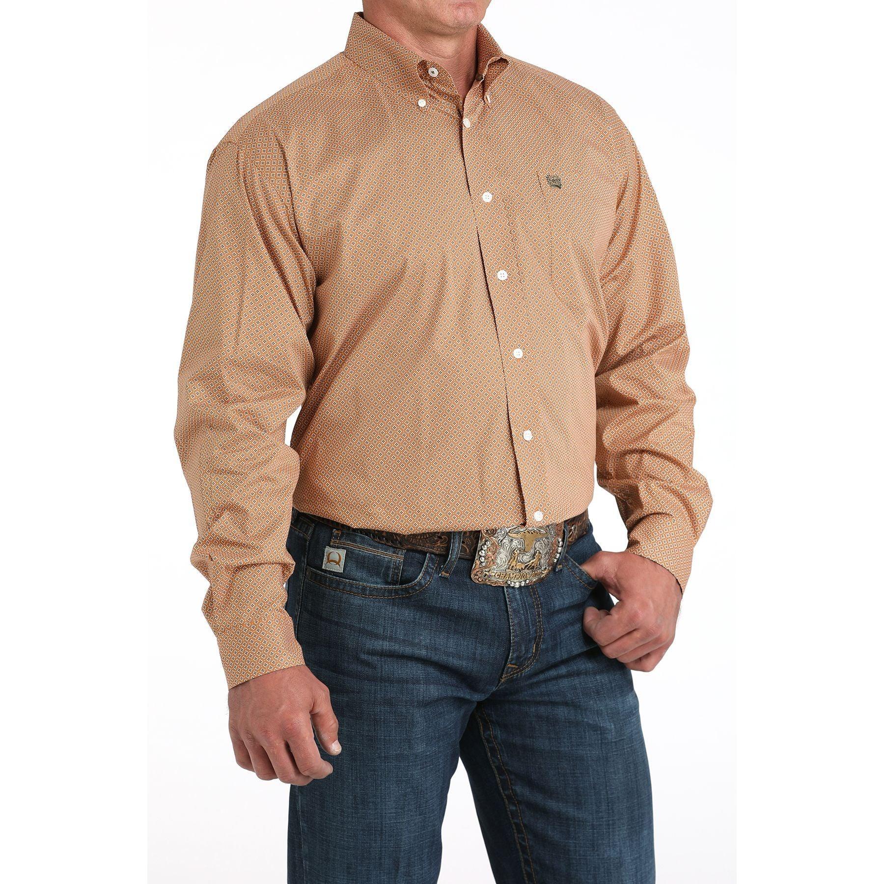 Men's Cinch Brown Print Long Sleeve Button Down Shirt MTW1105980