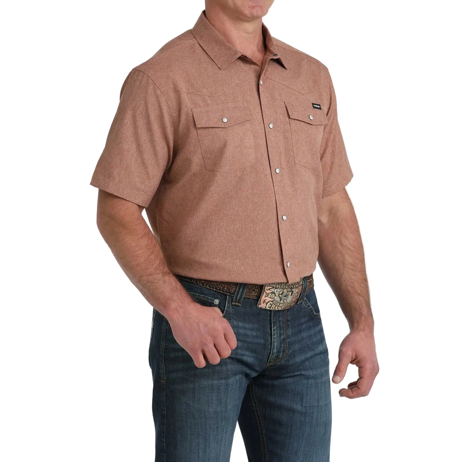 Men's Cinch Brown Short Sleeve Camp Snap Shirt MTW1402010