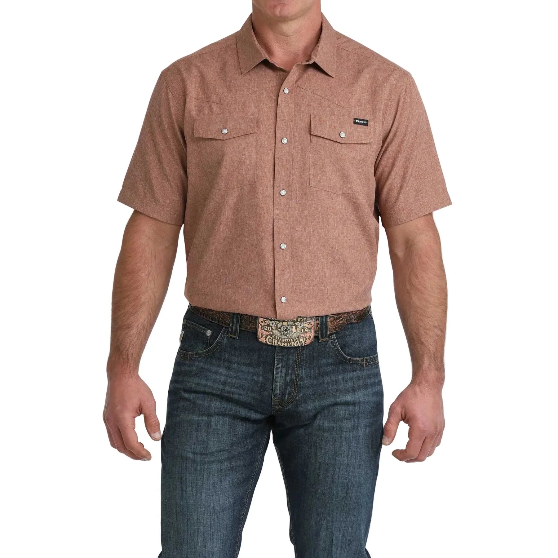 Men's Cinch Brown Short Sleeve Camp Snap Shirt MTW1402010
