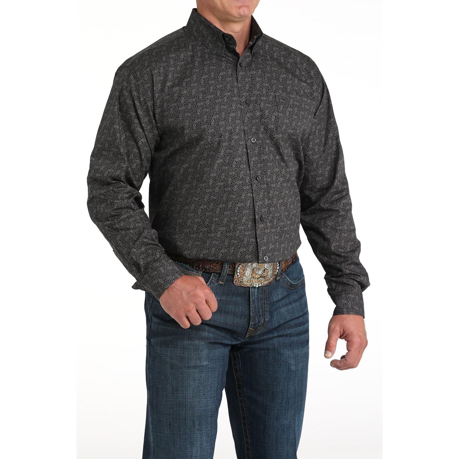 Men's Cinch Charcoal Paisley Print Classic Fit Button Down Shirt MTW1105959