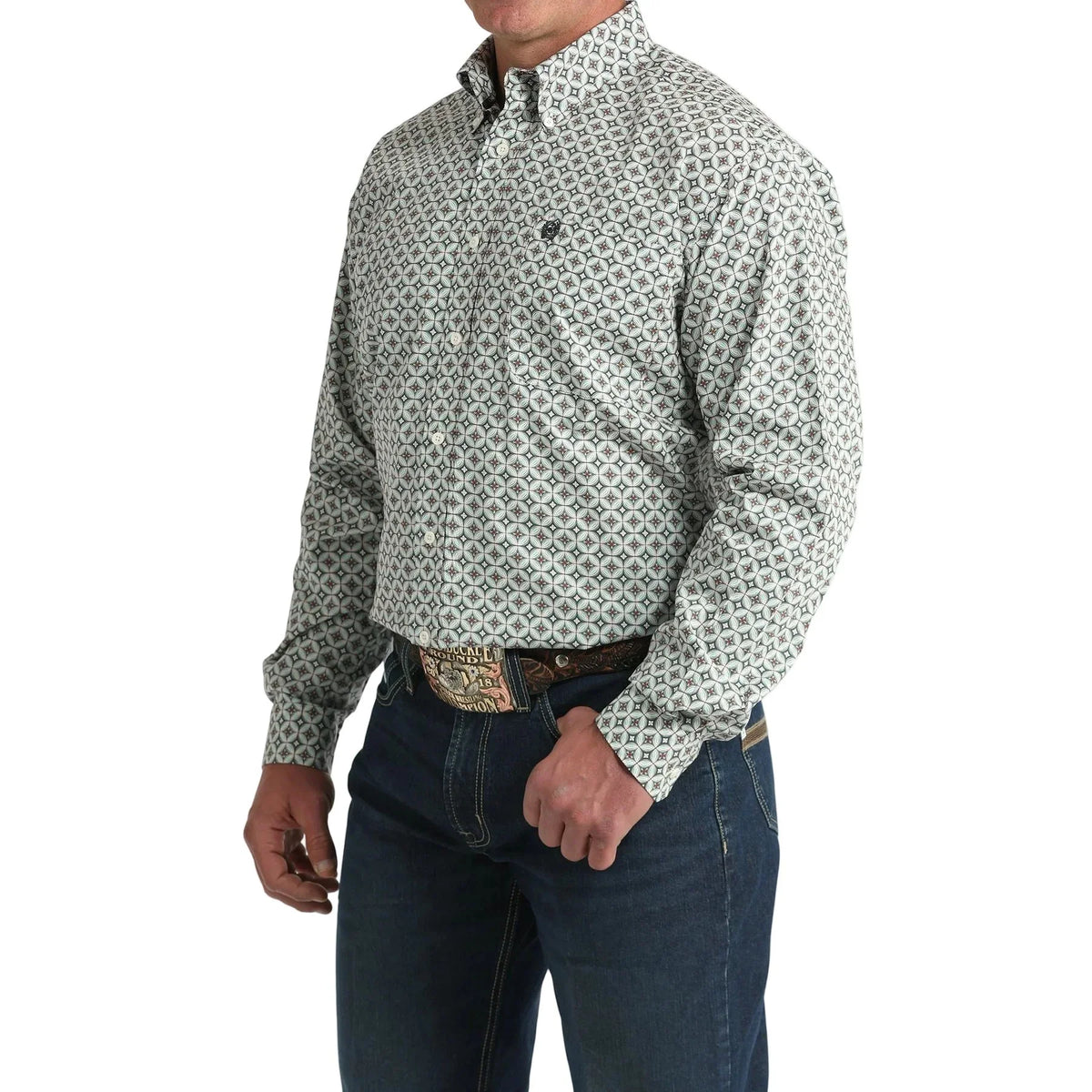 Men's Cinch Cream Diamond Print Button Down Shirt MTW1106033