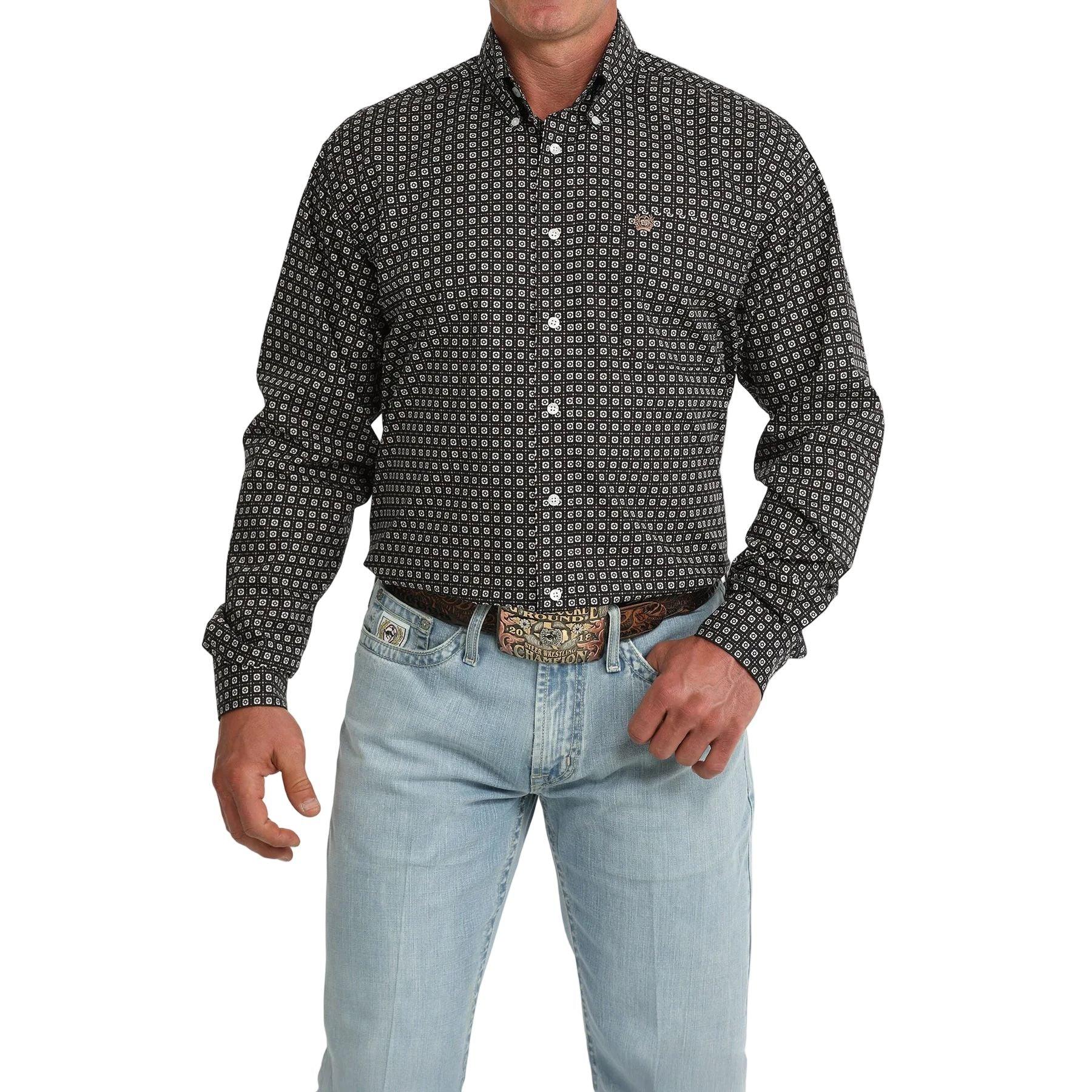 Men's Cinch Dark Navy Geo Print Classic Fit Button Down Long Sleeve Western Shirt MTW1106091
